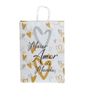 SACOLA PAPEL KRAFT BRANCO MAIOR AMOR DO MUNDO 23,5X10X31,5 C/10