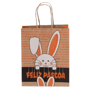 SACOLA PAPEL KRAFT FELIZ PASCOA 17,5X8,5X21,5 C/10 UNIDADES