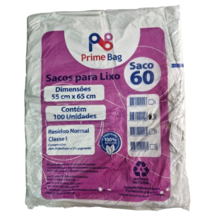SACO PARA LIXO 60L BRANCO - PRIMEBAG C/100 UNIDADES